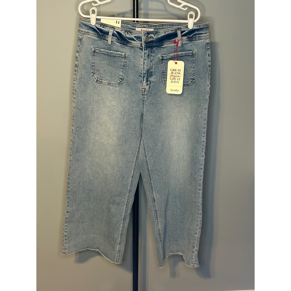 Arula High Rise Wide Leg Jeans Light Wash Double Front Pocket Size 14 NWT